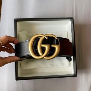 NEW GUCCI LEATHER BELT WITH DOUBLE G BUCKLE